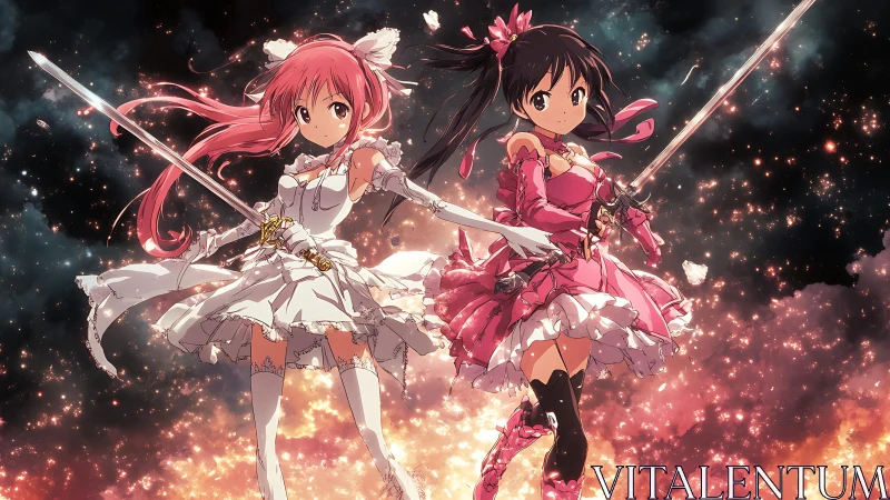 Sword-sister starlight pirouettes ignite the crimson void