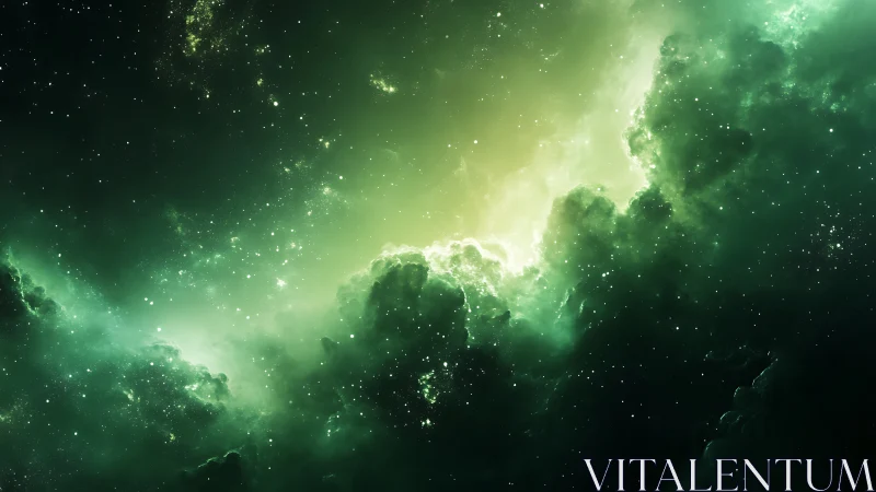 Green nebula cloud structure fills deep space background