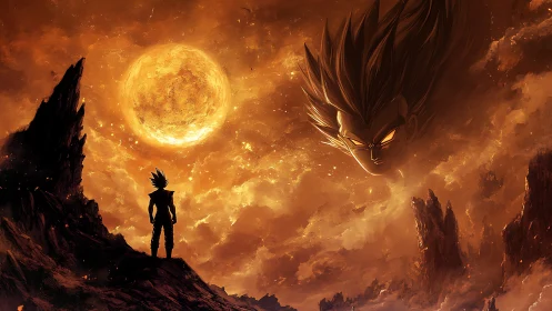 Solar storm warrior beneath the blazing cosmic omen.