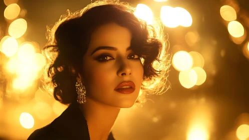 Portrait of a woman with bokeh lights in warm background