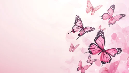Pink butterflies drift across soft pastel background space