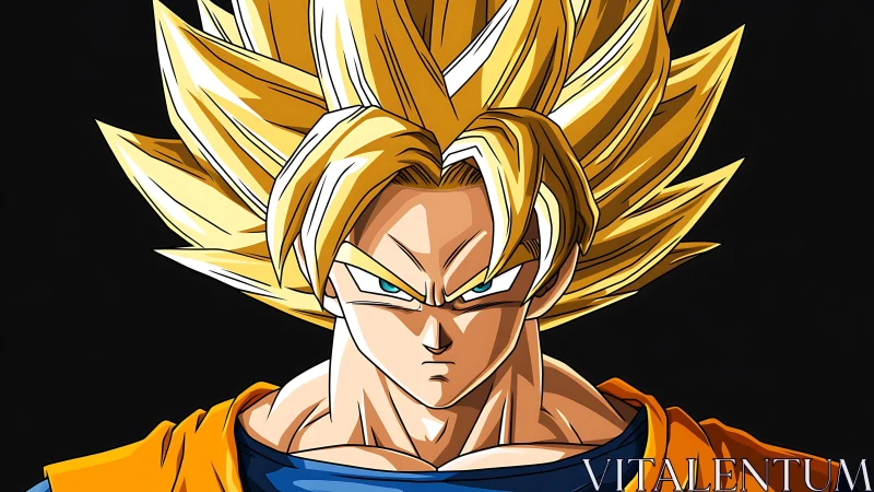 Intense anime warrior portrait with spiked golden hair glow.