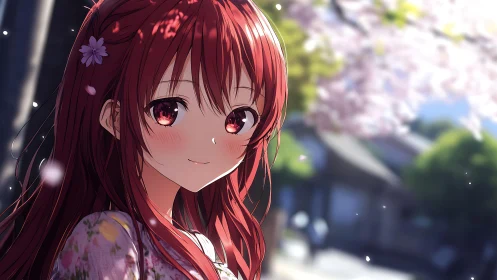 Soft spring sunlight embraces a smiling red haired girl