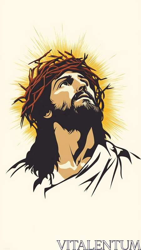 Radiant portrait of a crowned figure in quiet devotion.