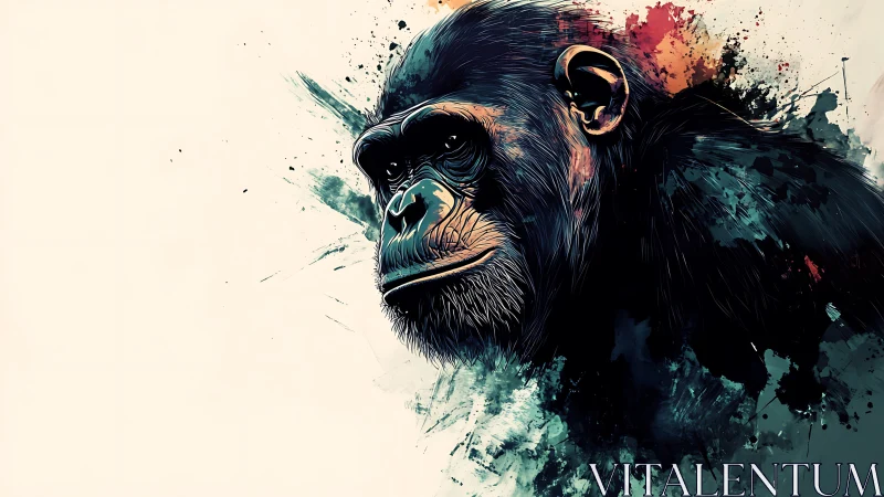 Stylized chimpanzee portrait with abstract paint textures.
