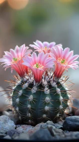 Blooming Cactus with Pink Flowers