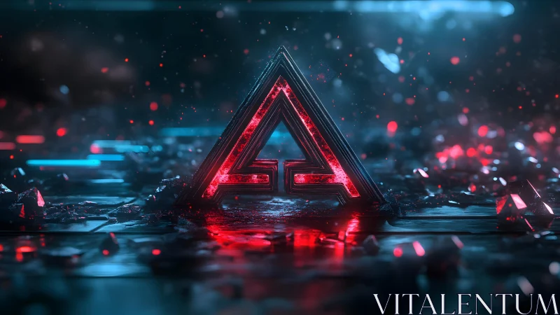 Futuristic Glowing Triangle Symbol in Neon Cyberpunk Style.