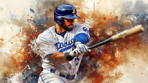 Slugger in paintstorm swings through blazing color pulse.