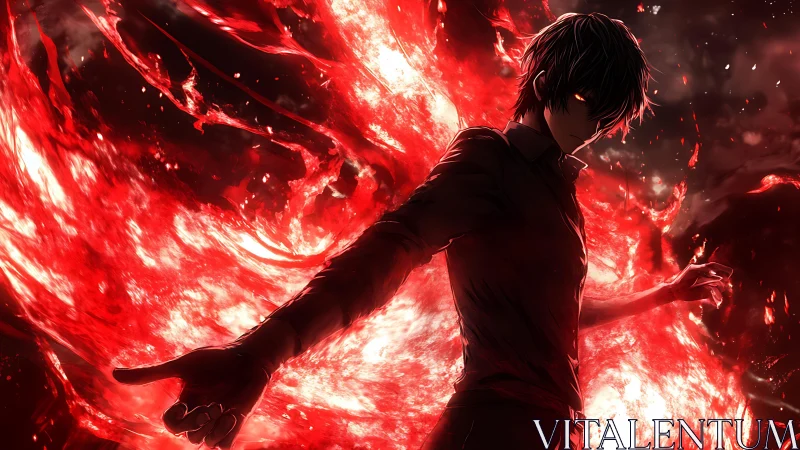 Dark anime antihero unleashes blazing crimson energy storm