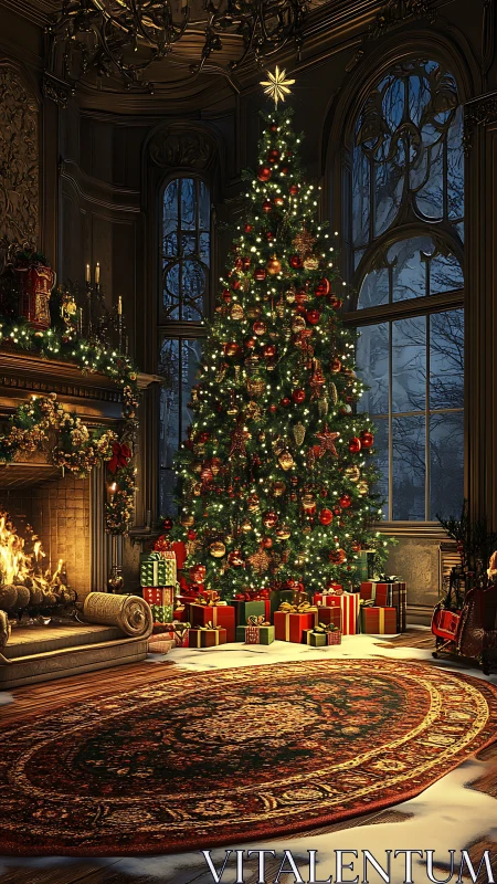 Glowing manor Christmas tree keeps winter midnight at bay