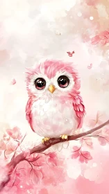 Chromatic owl study on pastel sakura branch in bloom.