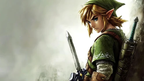 Elf warrior profile with longsword and scabbard, digital rendering.