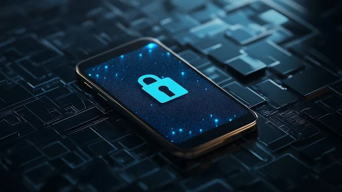 Smartphone lock icon glows, symbolizing secure mobile data