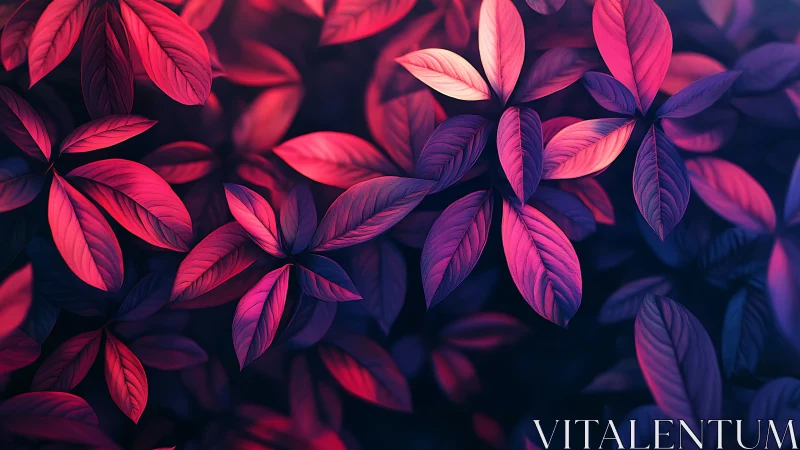 Vibrant pink and purple leaves in soft neon light