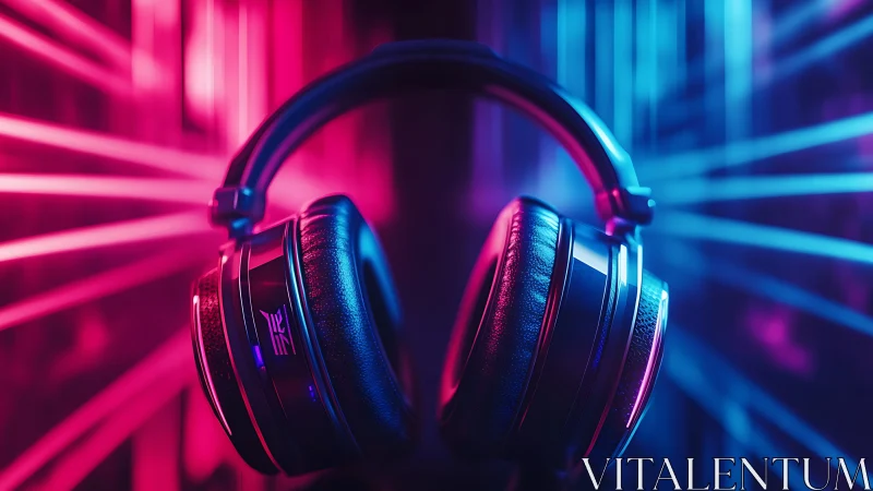 Neon soundstage crowns a headset in electric midnight color