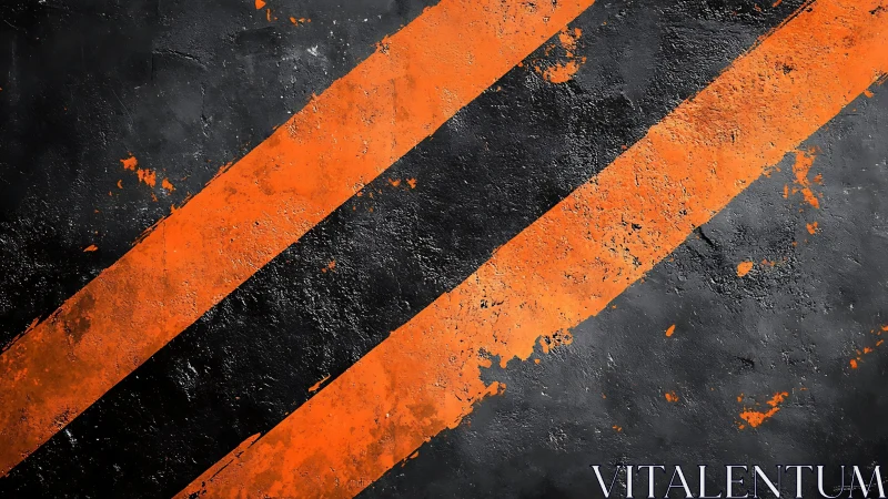 Grunge black background with bold orange diagonal stripes.