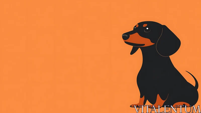 Minimalist illustration of black and tan dachshund on orange.