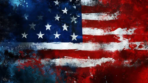 Splattered stars and stripes roar across a storm of color