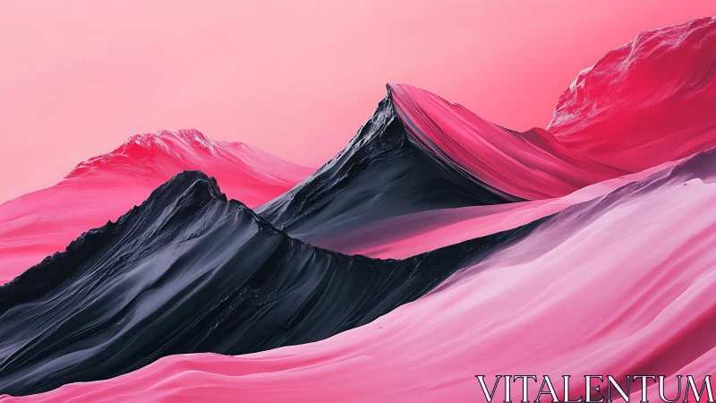 Digital landscape shows layered pink and black abstract ridges
