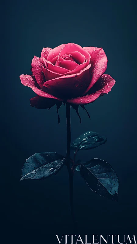 Crimson Rose Against Deep Teal Minimalist Study.