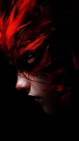 Red-plumed hybrid portrait isolates chiaroscuro facial drama