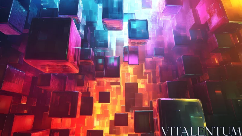 Vibrant Floating Cubes in a Futuristic Digital Abstract Scene.