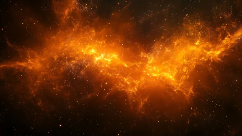 Fiery cosmic nebula glows across a dark, star-filled void