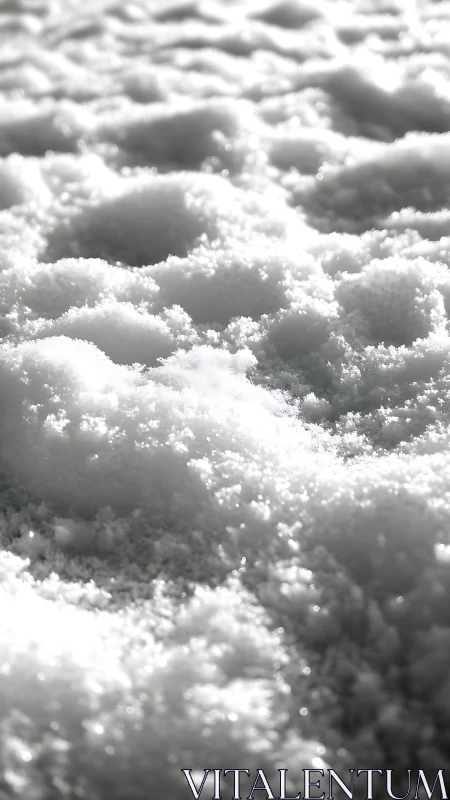 Close-up view of granular snow surface under strong light.