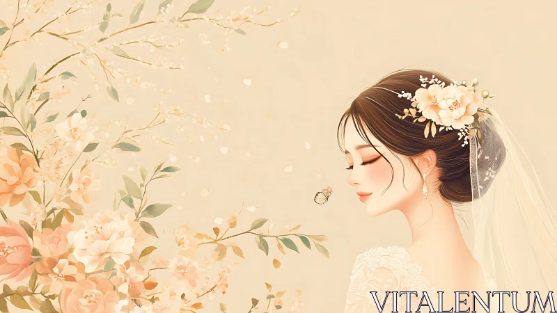 Bridal profile portrait harmonizes florals and soft pastels
