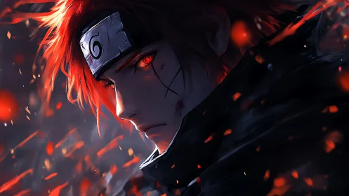 Ember-eyed ninja in stormlit cinders of silent resolve.