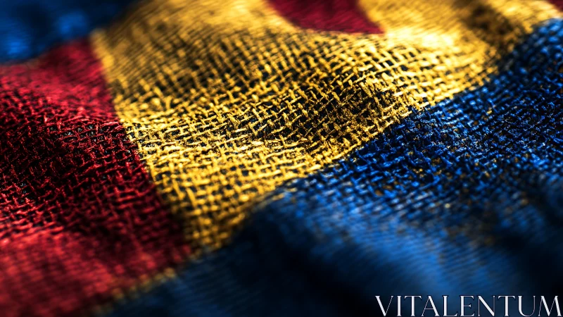 Colorful woven fabric close-up with cozy textured threads.