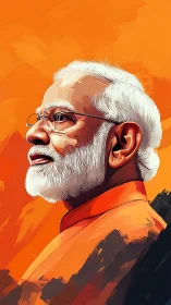 Profile illustration of older man with white beard on orange