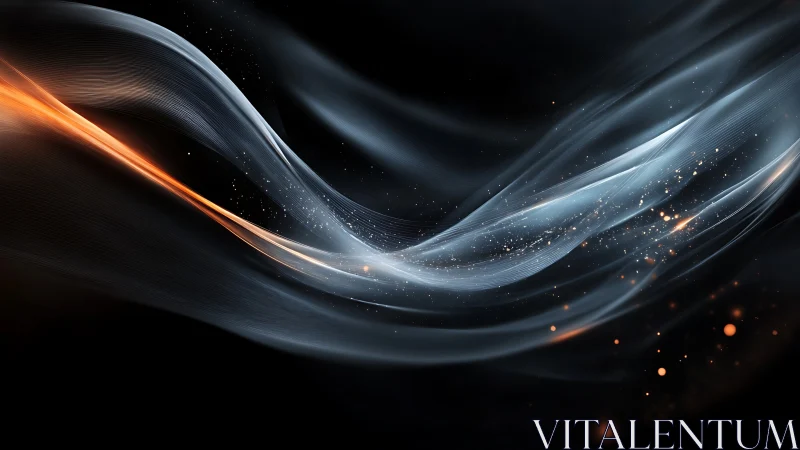 Flowing orange and white light streaks on dark background.