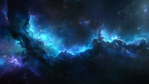 Stellar nebula glows in electric blue cosmic storm light