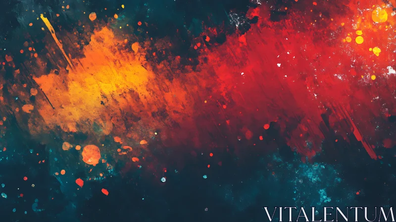 Vivid Abstract Painting with Bold Red and Orange Splashes.