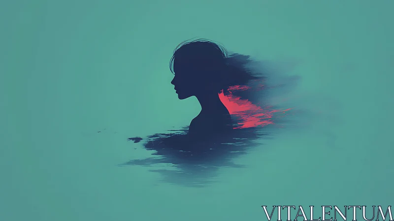 Silhouette portrait dissolves into abstract teal and magenta brushfields