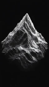 Monochrome topographic mountain rendered in stark volumetric light.