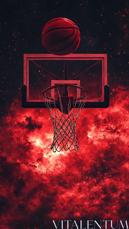 Cosmic jump shot hangs over a nebula of burning red dust