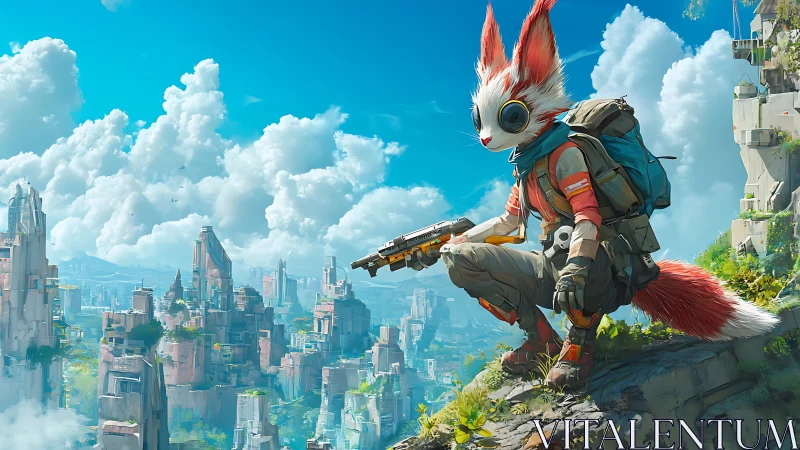 Cyber-scout vulpine operative surveying vertical eco-megacity.