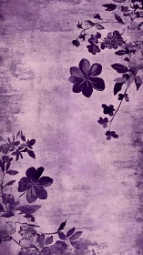 Monochrome violet floral silhouettes on textured grunge field.