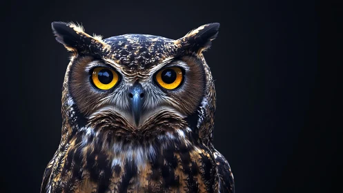 Majestic Owl Portrait in Dramatic Lighting, Hyper-Realistic Style.