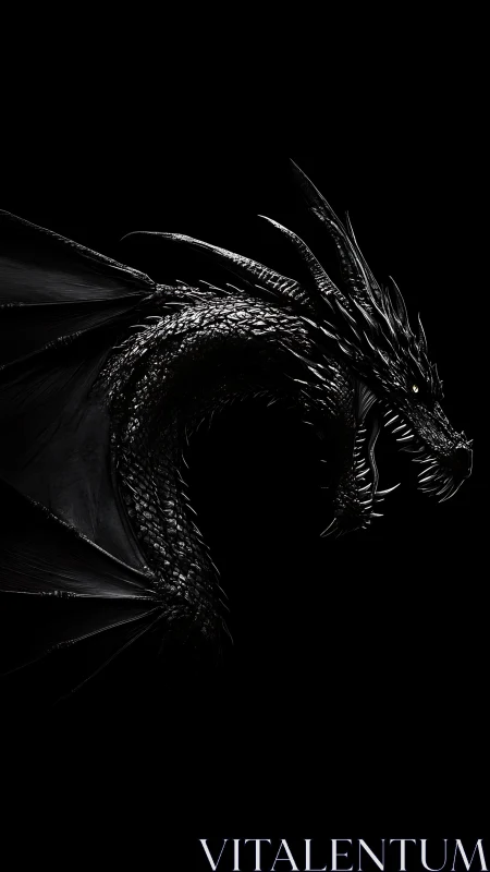 Midnight obsidian dragon coiled in razor-edged silence.