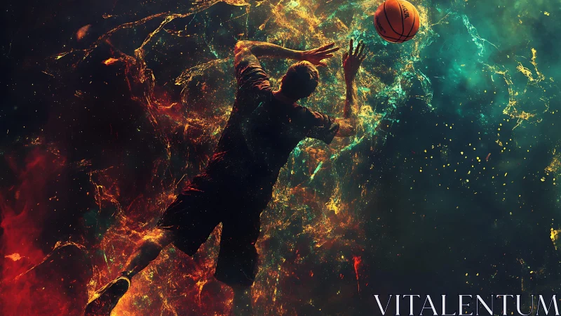 Cosmic crossover launches a lone baller through glowing nebulae