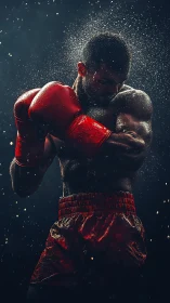 Crimson Warrior: Sweat-Soaked Defiance in Silhouette.