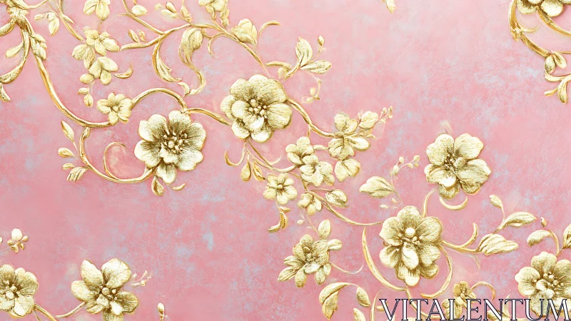 Gold Floral Ornamental Pattern on Pink Background