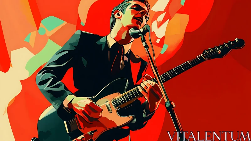 Electric guitar vocalist in stylized red stage lighting