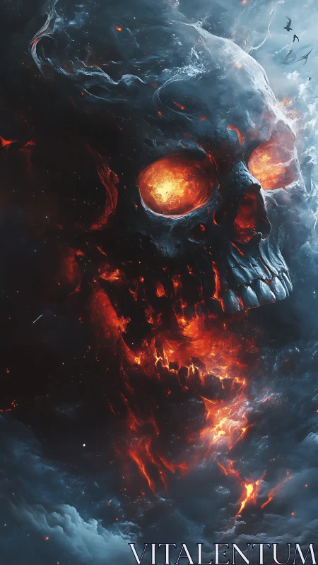 Volcanic Sky Skull Awakens Above Ashen Thunderclouds.