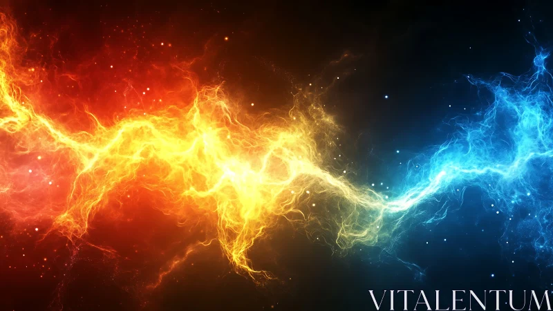 Fire and ice energy collision with opposing color spectrum forces meeting