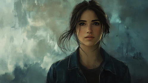 Portrait of a thoughtful young woman against misty hues