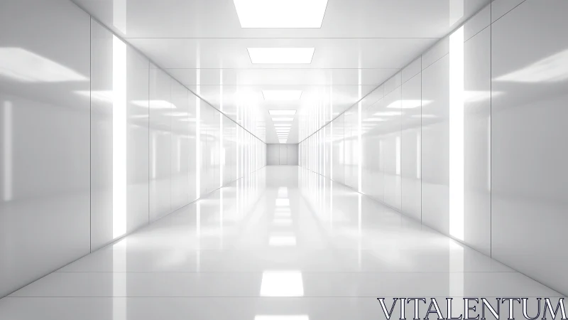 Minimalist White Corridor: Futuristic Commercial Interior Space